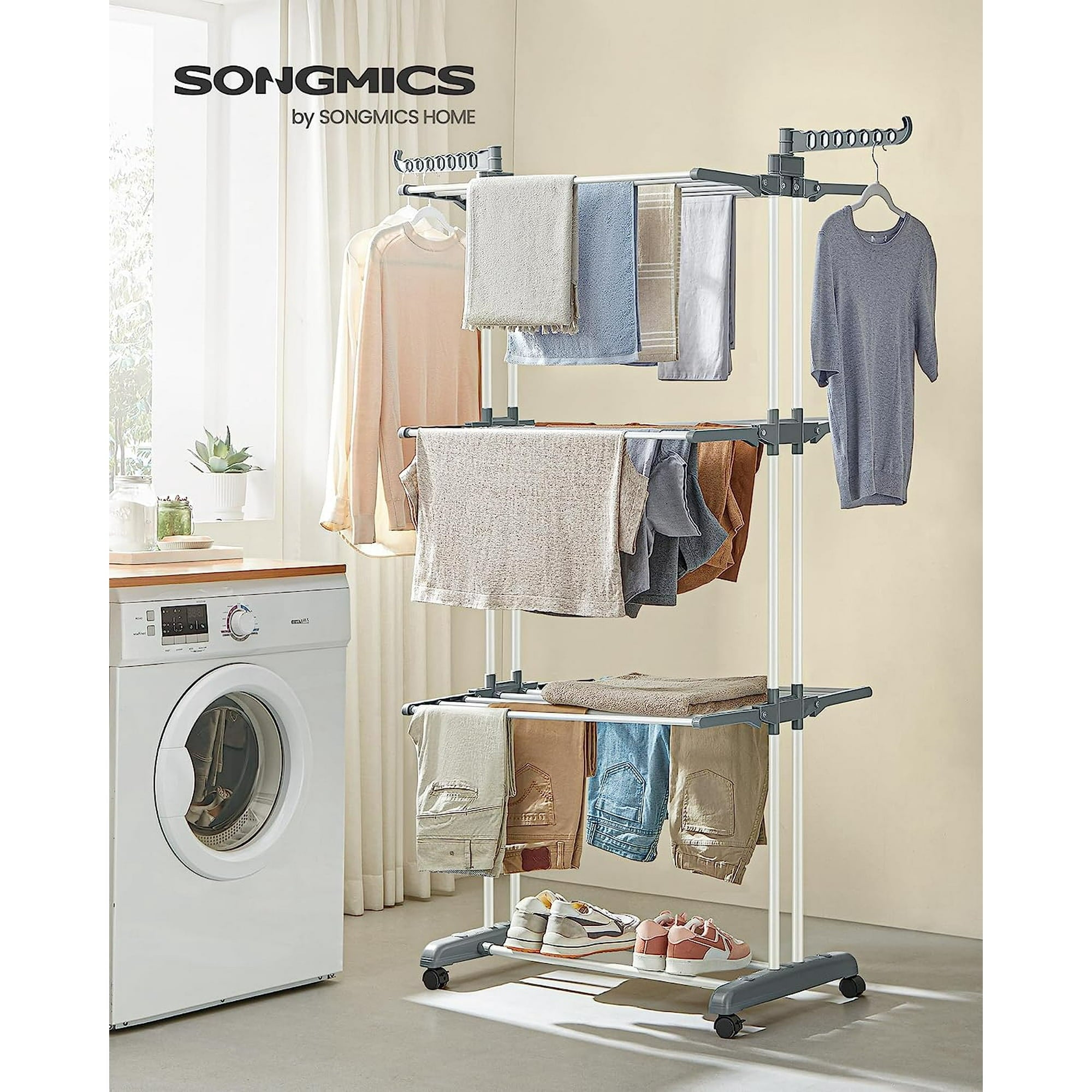 SONGMICS 4-Tier Clothes Drying Rack Stand Foldable Laundry Drying Rack ...