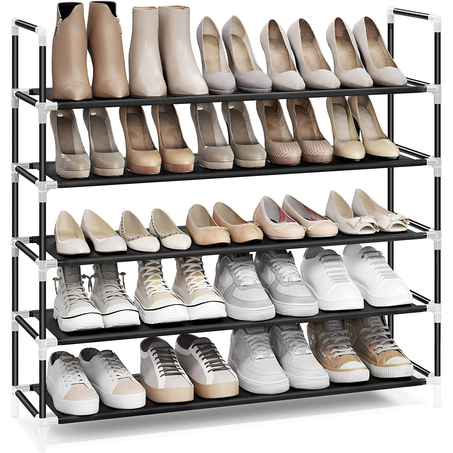 SONGMICS 5-Tiers Shoe Rack,25 Pair Storage Organizer for Shoes,39"L Space Saving Tower Cabinet Storage Organizer Black