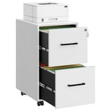 File Cabinet, 17.7''Dx 14.4''W Office Filing Cabinet with Lock, Pre-Assembled Except Wheels and Handles, White