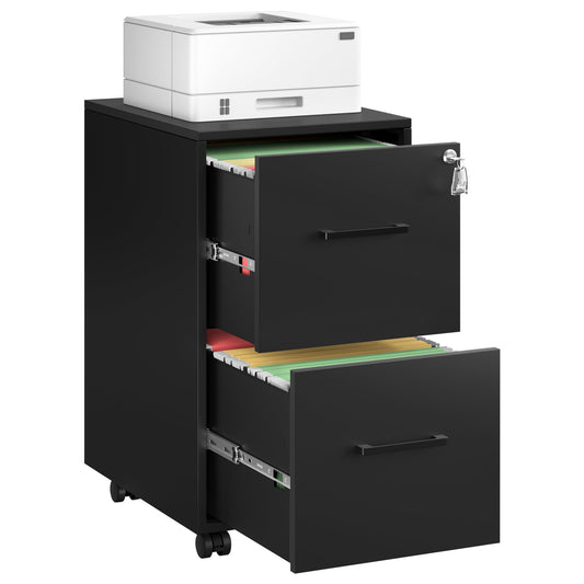 File Cabinet, 17.7''Dx 14.4''W Office Filing Cabinet with Lock, Pre-Assembled Except Wheels and Handles, Black