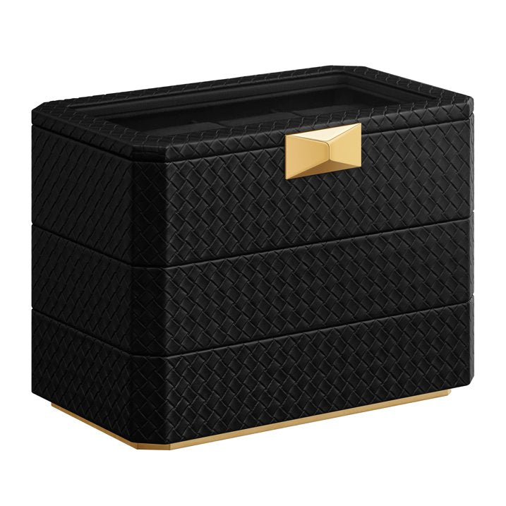 RONNE 3-Tier Watch Box, Stackable 8-Slot Watch Case, Woven Embossed PU Leather, Black