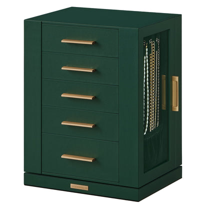 SONGMICS 360° Rotating Jewelry Box with Glass Window and 5 Drawers Jewelry Storage Case