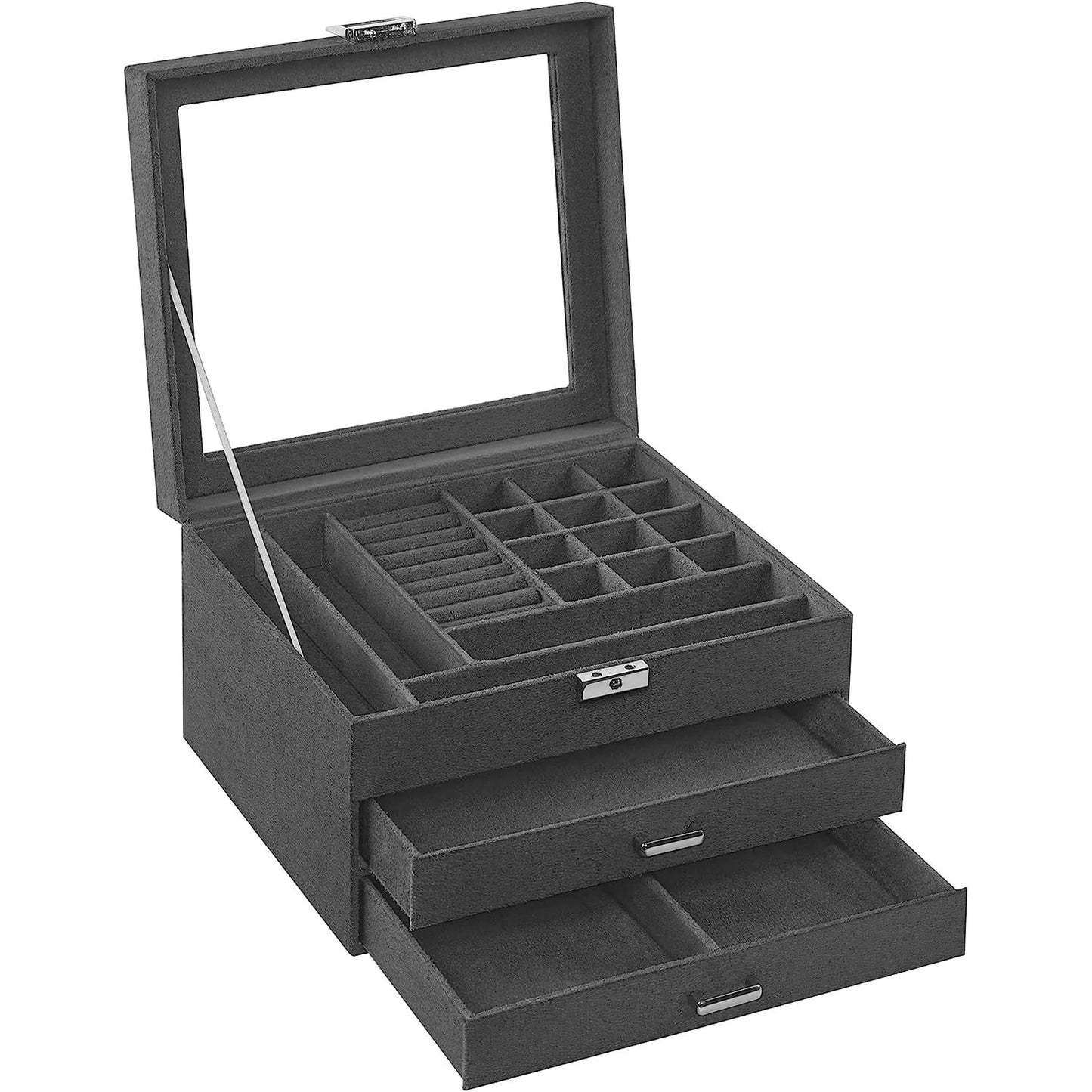 SONGMICS Jewelry Box, 3-Tier Jewelry Display Case and Organizer