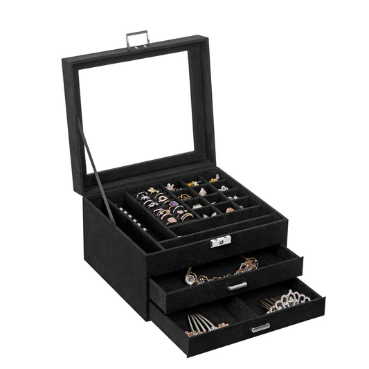 SONGMICS Jewelry Box 2-Drawer with Large Capacity Accessory Organizer, Black