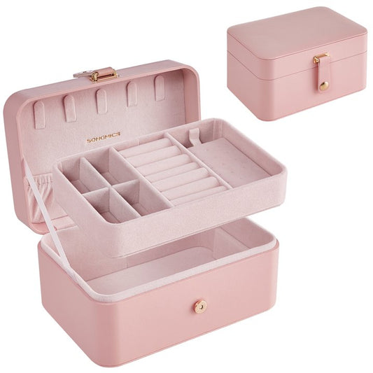 SONGMICS Jewelry Box Portable Travel Jewelry Case 2-Layer Jewelry Holder Organizer Versatile Earring Storage for Larger Accessories Gift Idea Slate