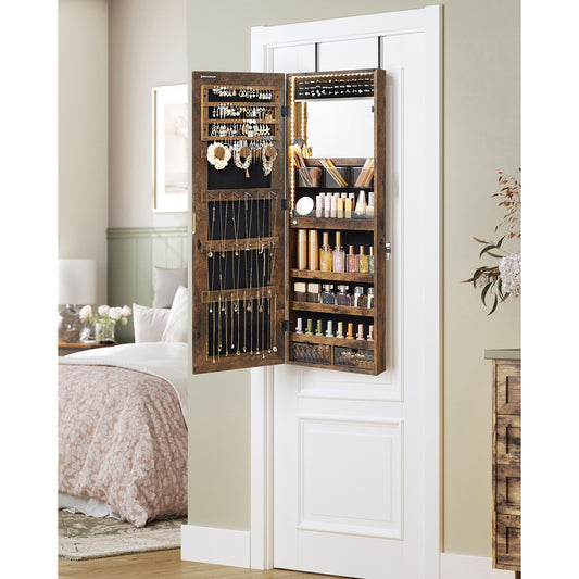 SONGMICS Jewelry Cabinet Armoire Organizer with LED Lights Wall-Mounted Storage Cabinet