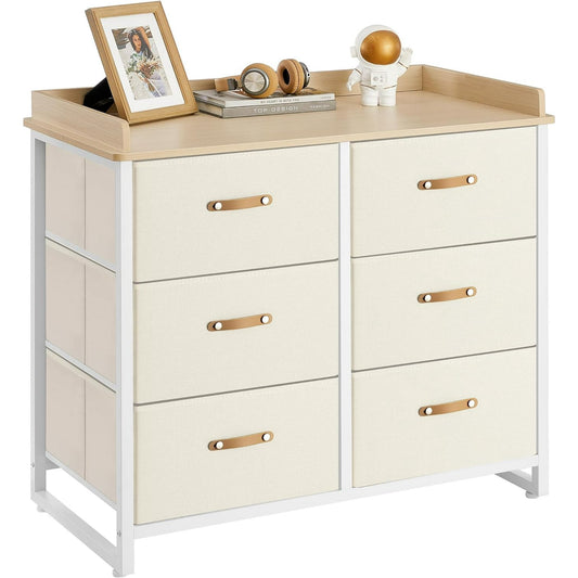 Dresser for Bedroom with 6 Drawers, Chest of Drawers, with Water-Resistant Changing Table, Storage Organizer Cabinet, for Kids Room Nursery Living Room Hallway, Beige