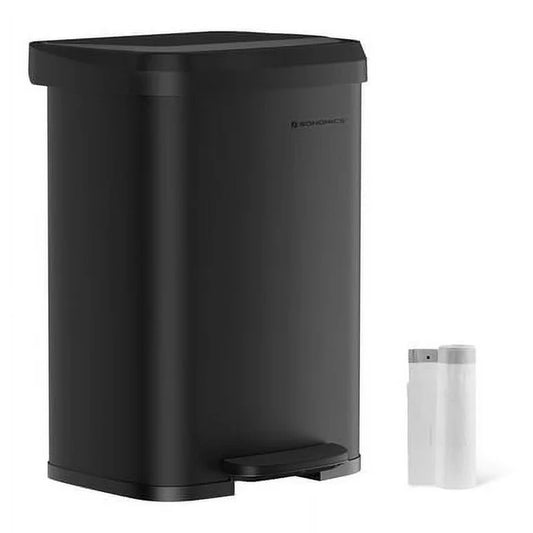 SONGMICS Kitchen Trash Can 13 Gallon Stainless Steel Garbage Can Recycle Bin with Stay-Open Lid and Step-on Pedal Black