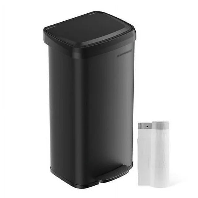 SONGMICS Kitchen Trash Can, 18-Gallon Stainless Steel Garbage Can, with Stay-Open Lid and Step-on Pedal, Soft Closure, Tall, Large and Space-Saving, Black