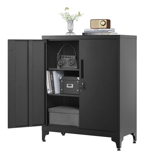 SONGMICS Metal Storage Cabinet, Garage Cabinet with Doors and Shelves Office Cabinet for Home Garage and Utility Room Black