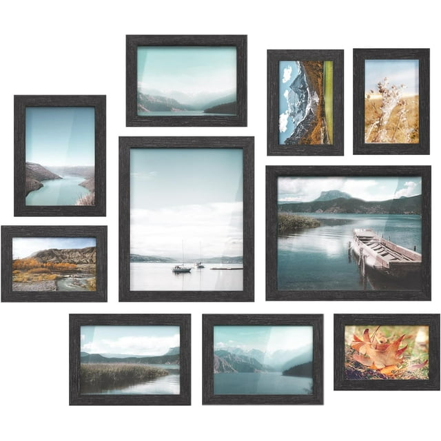 SONGMICS Picture Frames 10 Pack Collage Picture Frames with Two 8x10 Four 5x7 Four 4x6 Photo Frame Set for Wall Gallery Decor Hanging or Tabletop Display Clear Glass Front Black