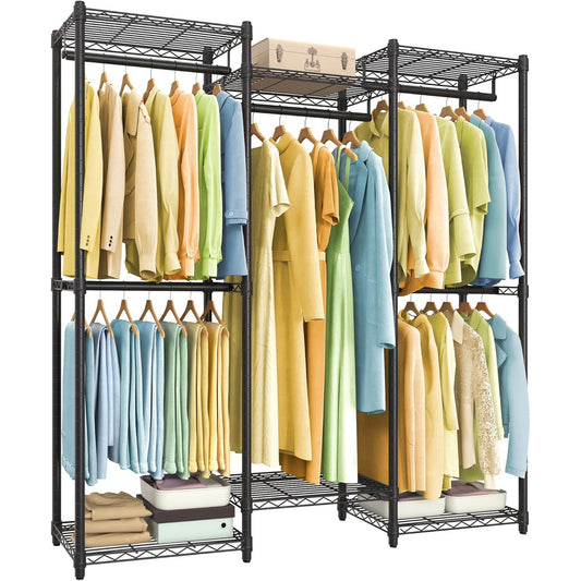 SONGMICS Garment Rack Heavy-Duty Clothes Rack Portable Closet Rack 56.9-Inch Wide Clothing Rack Ink Black