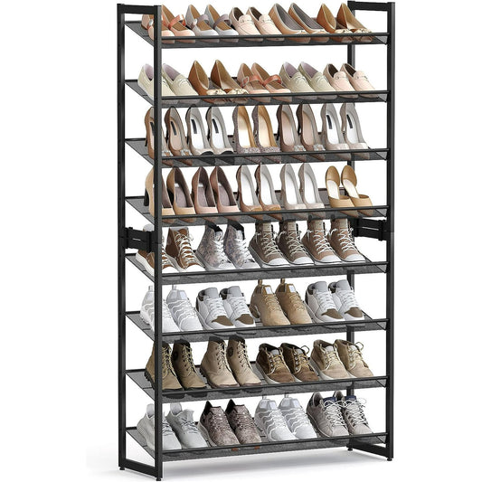 SONGMICS Shoe Rack 8-Tier Holds 32-40 Pairs Shoe Organizer Metal Shoe Storage for Garage Entryway Set of 2 4-Tier Stackable Shoe Shelf with Adjustable Flat or Angled Shelves Black