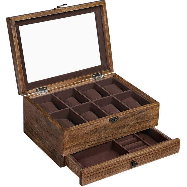 SONGMICS Solid Wood Watch Box, 8-Slot Watch Case with Pillows