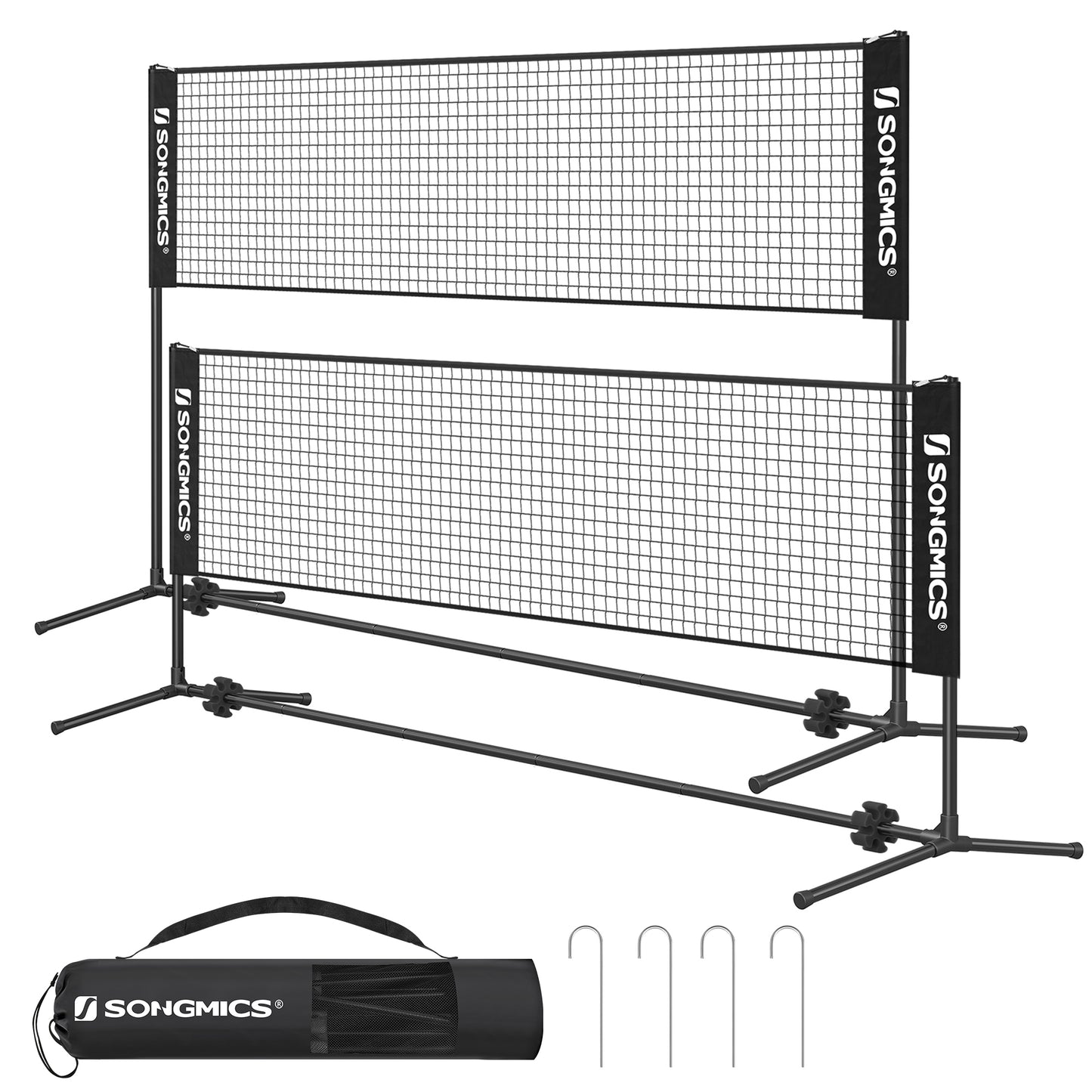 SONGMICS Adjustable 10ft Badminton Volleyball Pickleball Net for Kids Adults, Portable Nylon Training Net with Poles, Indoor Outdoor Sports, Black