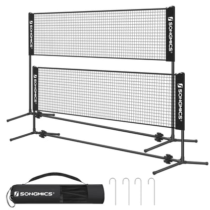 SONGMICS Adjustable 10ft Badminton Volleyball Pickleball Net for Kids Adults, Portable Nylon Training Net with Poles, Indoor Outdoor Sports, Black