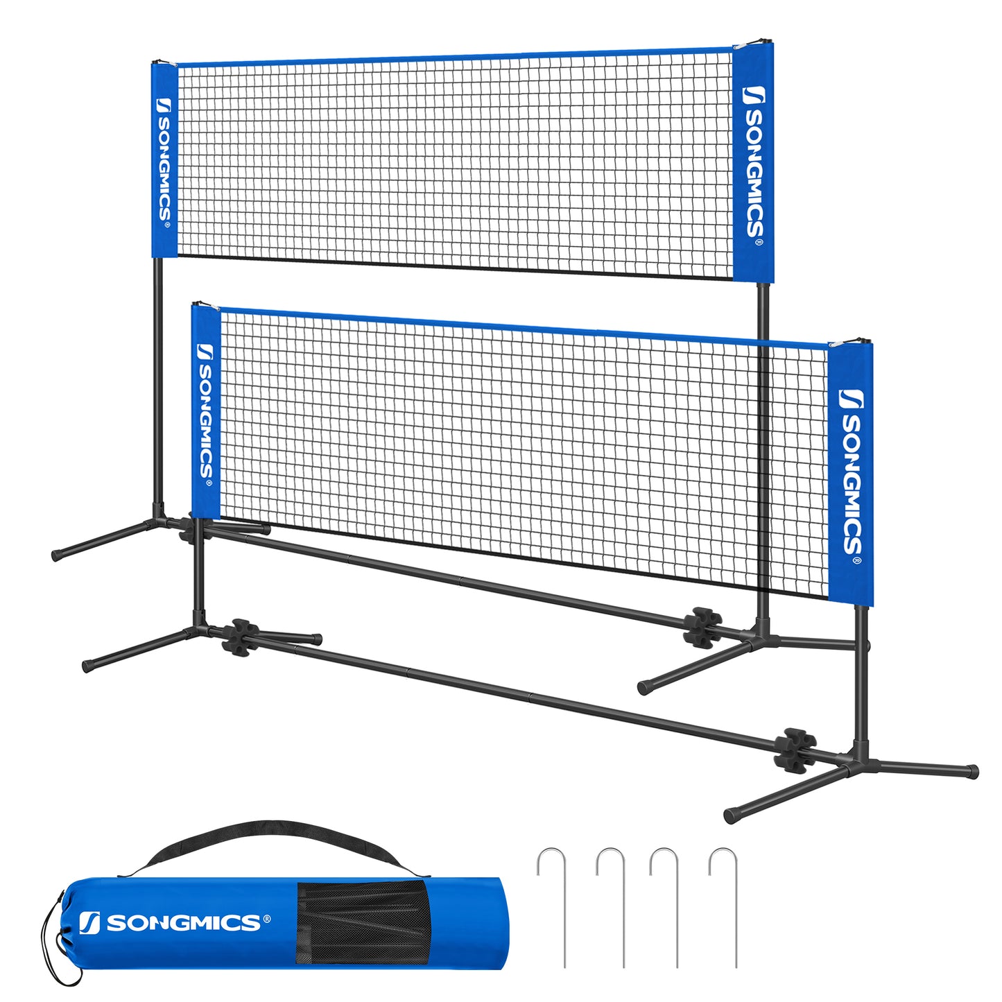 SONGMICS Adjustable 10ft Badminton Volleyball Pickleball Net for Kids Adults, Portable Nylon Training Net with Poles, Indoor Outdoor Sports, Blue