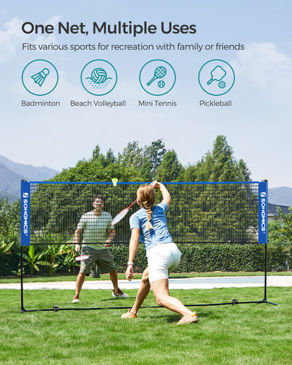 SONGMICS Adjustable 10ft Badminton Volleyball Pickleball Net for Kids Adults, Portable Nylon Training Net with Poles, Indoor Outdoor Sports, Blue
