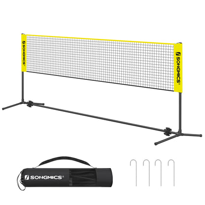 SONGMICS 13 ft Badminton Net, Height Adjustable Volleyball Net, Pickleball Net with Poles, Foldable Nylon Net, Yellow and Black