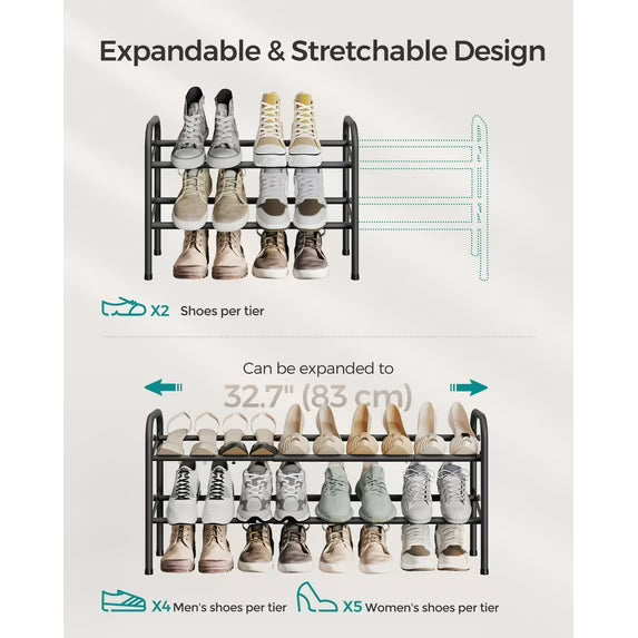 Shoe Rack - 2 Tier Expandable Shoe Organizer - Metal Shoe Shelf Storage - Ink Black