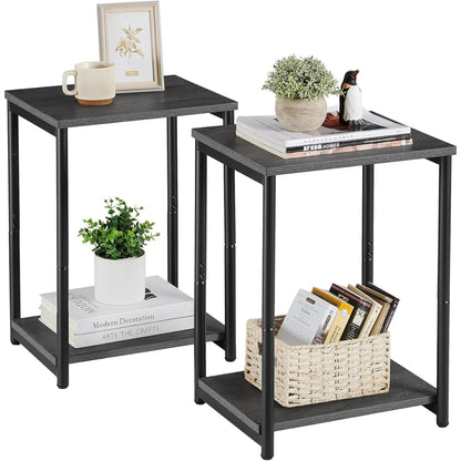 Side Tables Set of 2 Small End Table Nightstand for Living Room Bedroom Rectangle Misty Gray and Classic Black
