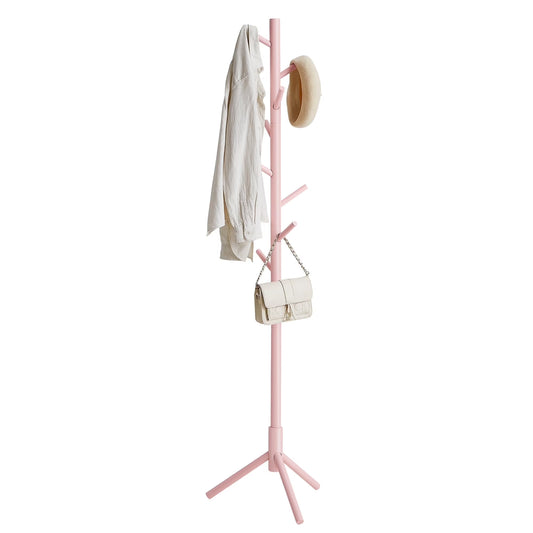 Solid Wood Coat Rack, Free Standing Coat Rack with 8 Hooks 3 Height Options for Clothes, Hats, Bags, for Living Room Bedroom