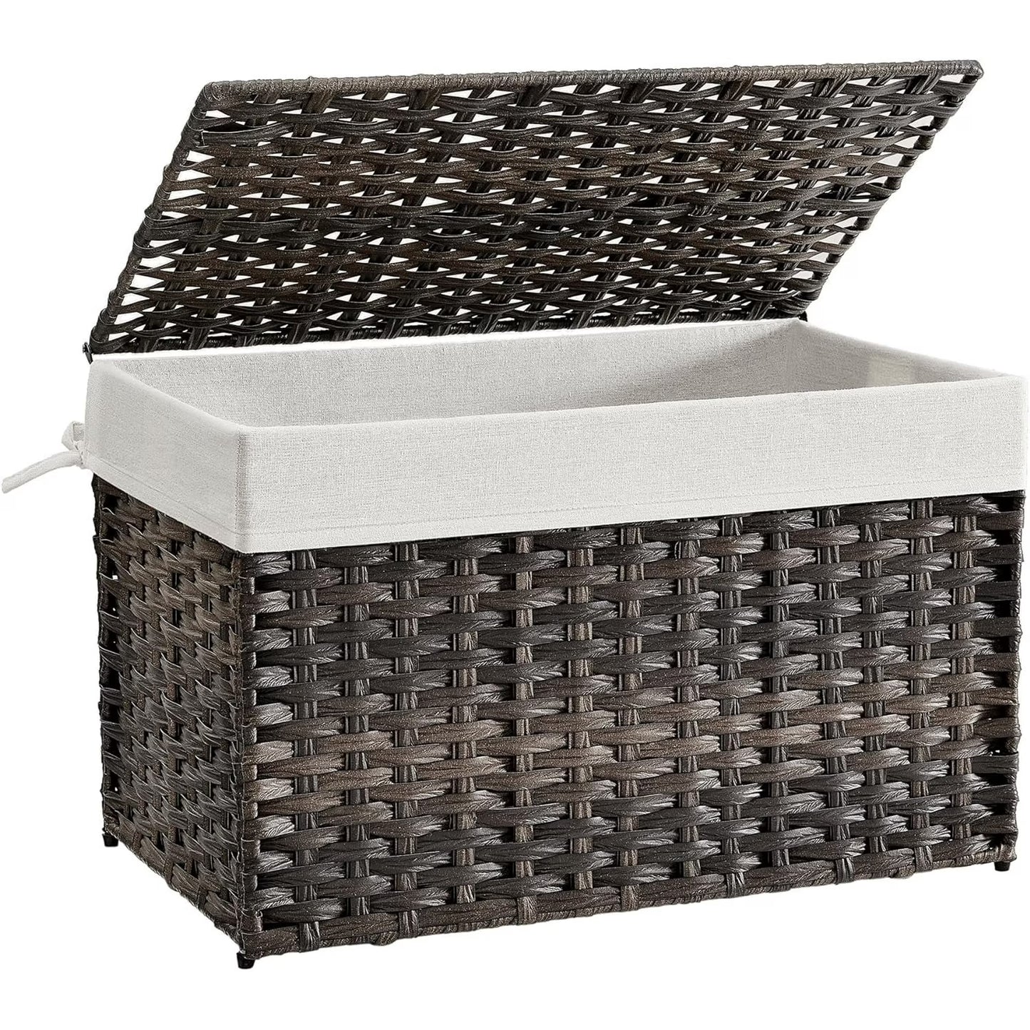 Storage Basket with Lid 27.7 Gallon Storage Bin Woven Blanket Storage Basket with Handles Foldable for Bedroom, Laundry Room, Brown