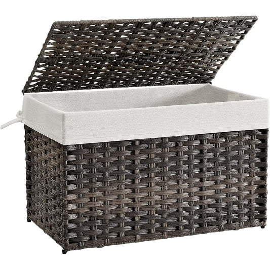 Storage Basket with Lid 27.7 Gallon Storage Bin Woven Blanket Storage Basket with Handles Foldable for Bedroom, Laundry Room, Brown