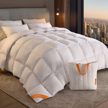Down Comforter, Soft Down Duvet, Queen Size Duvet Insert, Feather Comforter with Corner Loops, 55 oz Filling, for All Seasons, Winter, Hotel, 90 x 90 Inches, Cloud White