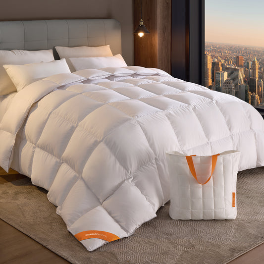 Down Comforter, Soft Down Duvet, Queen Size Duvet Insert, Feather Comforter with Corner Loops, 55 oz Filling, for All Seasons, Winter, Hotel, 90 x 90 Inches, Cloud White