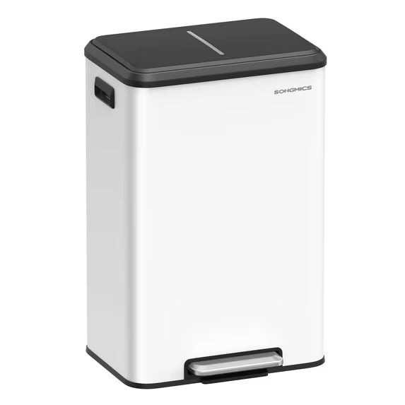Trash Can, 10.5-Gallon (40L) Kitchen Garbage Can with Lid and Wide Foot Pedal, White