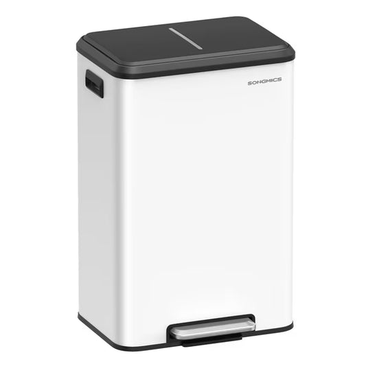 Trash Can, 10.5-Gallon (40L) Kitchen Garbage Can with Lid and Wide Foot Pedal, White