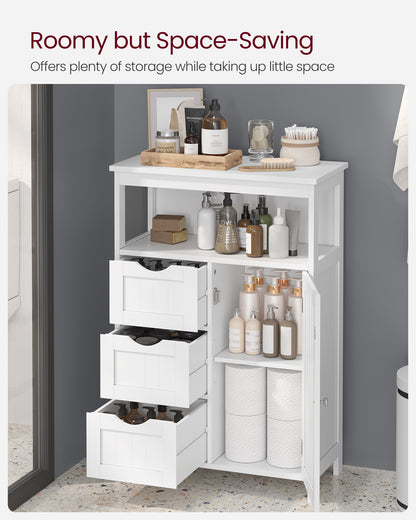 Bathroom Storage Cabinet, Bathroom Storage Unit with 3 Drawers, Bathroom Floor Cabinet Freestanding, Adjustable Shelf, 30 x 60 x 80 cm, Cloud White