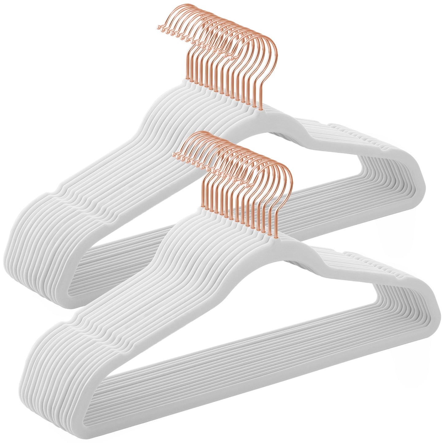 SONGMICS Velvet Hangers 30 Pack, Non-Slip Hangers with Rose Gold-Colored Swivel Hooks, Slim Space-Saving Hangers, Velvet Hangers for Closet, Heavy-Duty Hangers, White UCRF026W30