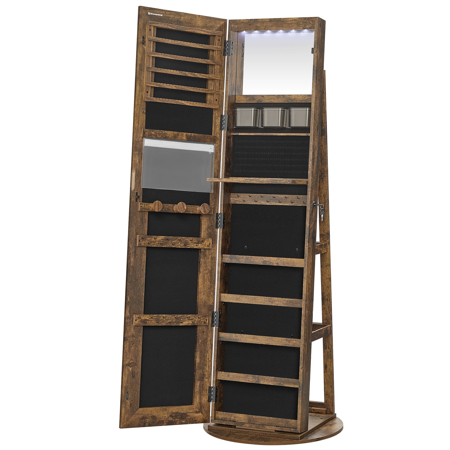 SONGMICS LED Mirror Jewelry Cabinet Standing Jewelry Armoire Organizer Box with Full-Length Mirror