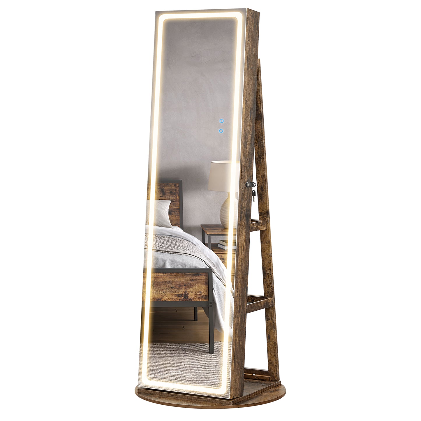 SONGMICS LED Mirror Jewelry Cabinet Standing Jewelry Armoire Organizer Box with Full-Length Mirror