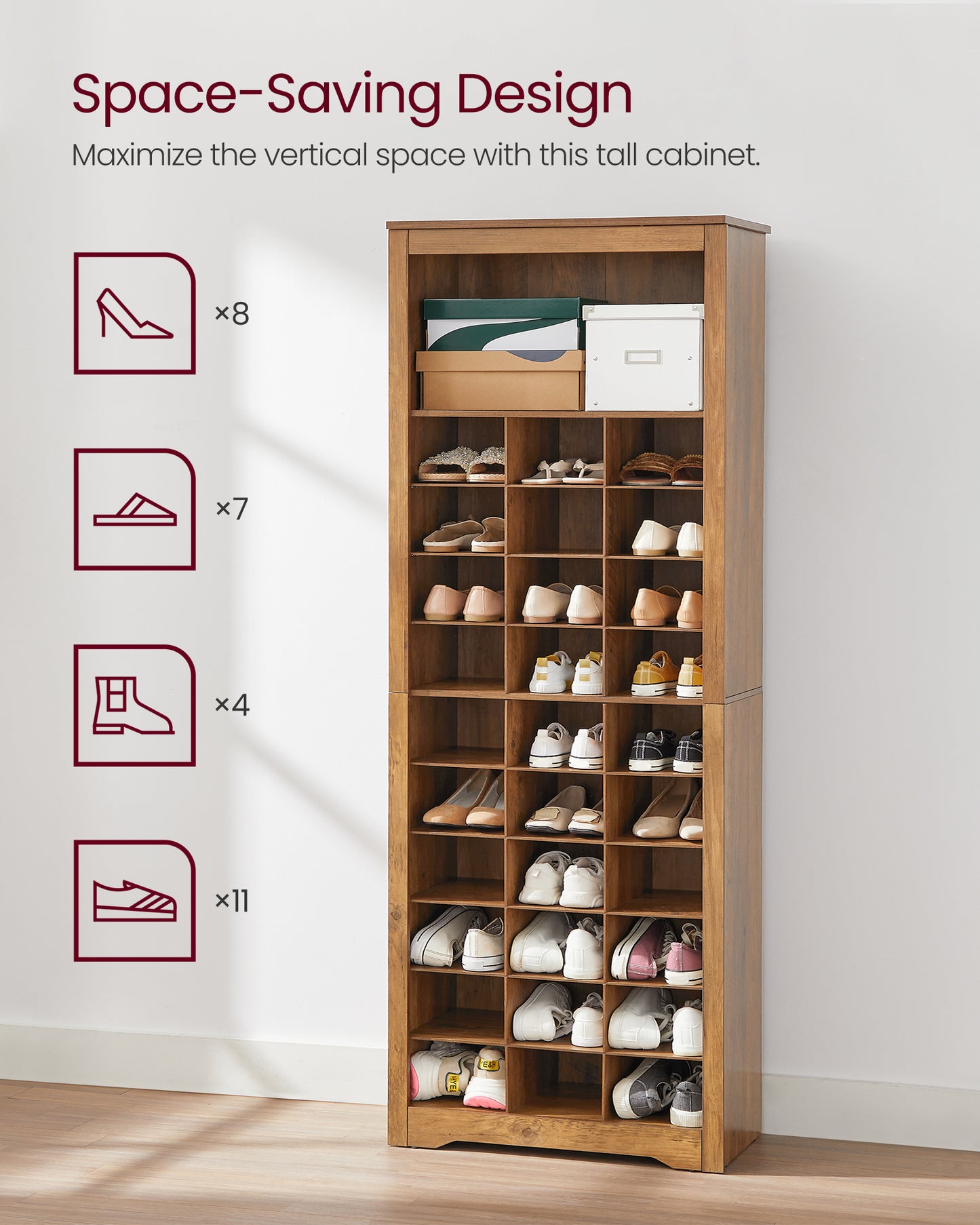 VASAGLE Shoe Storage Cabinet 10 Tier Shoe Rack Organizer Holds Up to 30 Pairs of Shoes Brown