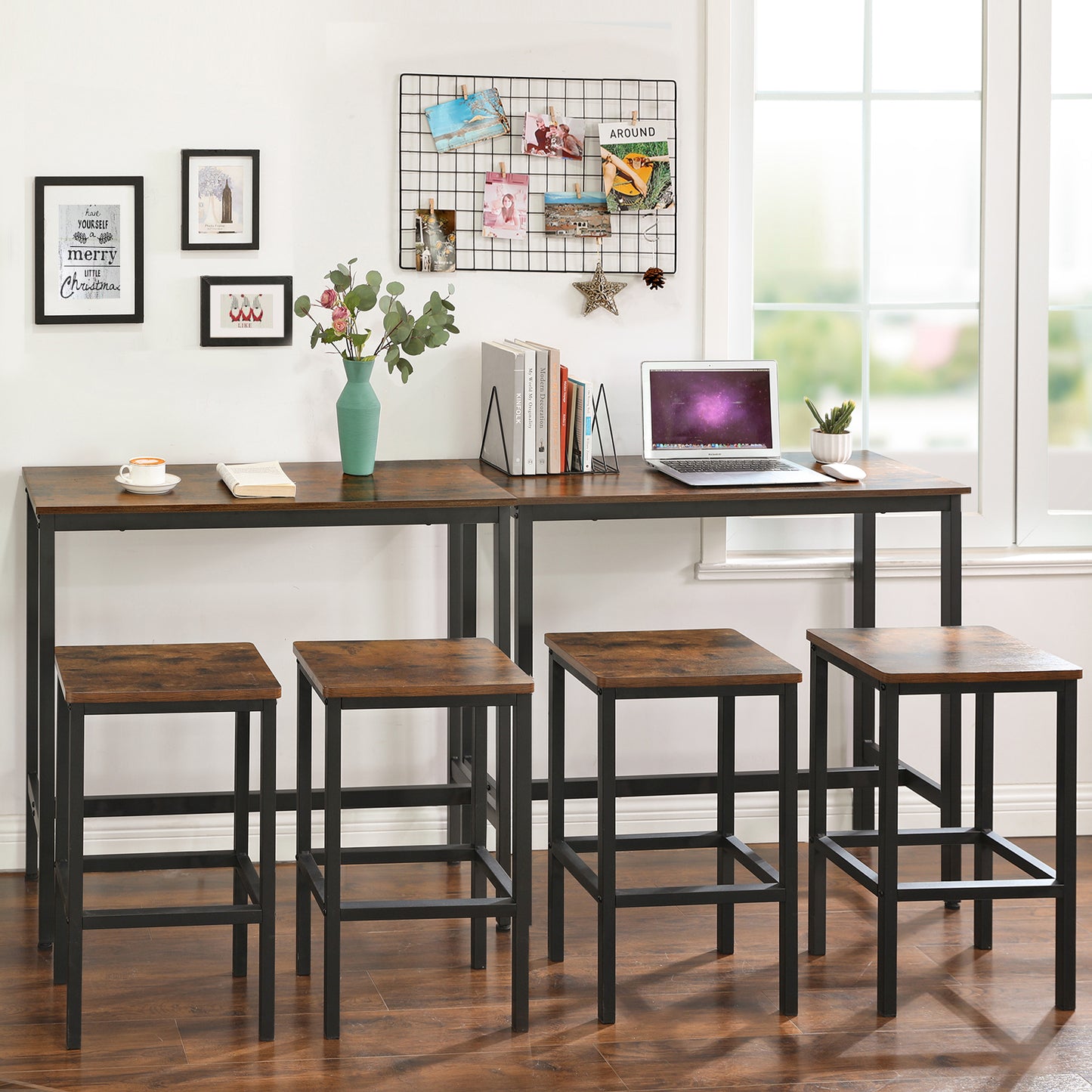 VASAGLE Bar Table, Narrow Long Bar Table, Kitchen Dining Table, High Pub Table, Sturdy Metal Frame, Industrial Design, Rustic Brown and Black