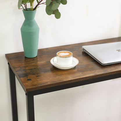 VASAGLE Bar Table, Narrow Long Bar Table, Kitchen Dining Table, High Pub Table, Sturdy Metal Frame, Industrial Design, Rustic Brown and Black