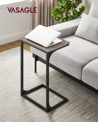 C-Shaped End Table, Side Table for Sofa, Couch Table with Metal Frame, Small TV Tray Table for Living Room, Bedroom, Greige and Black