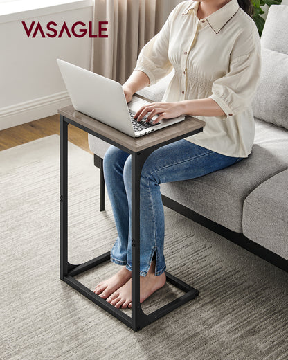 C-Shaped End Table, Side Table for Sofa, Couch Table with Metal Frame, Small TV Tray Table for Living Room, Bedroom, Greige and Black
