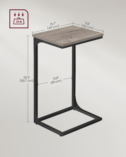 C-Shaped End Table Set, Side Table for Sofa, Couch with Metal Frame, Small TV Tray for Living Room, Bedroom, Greige and Black