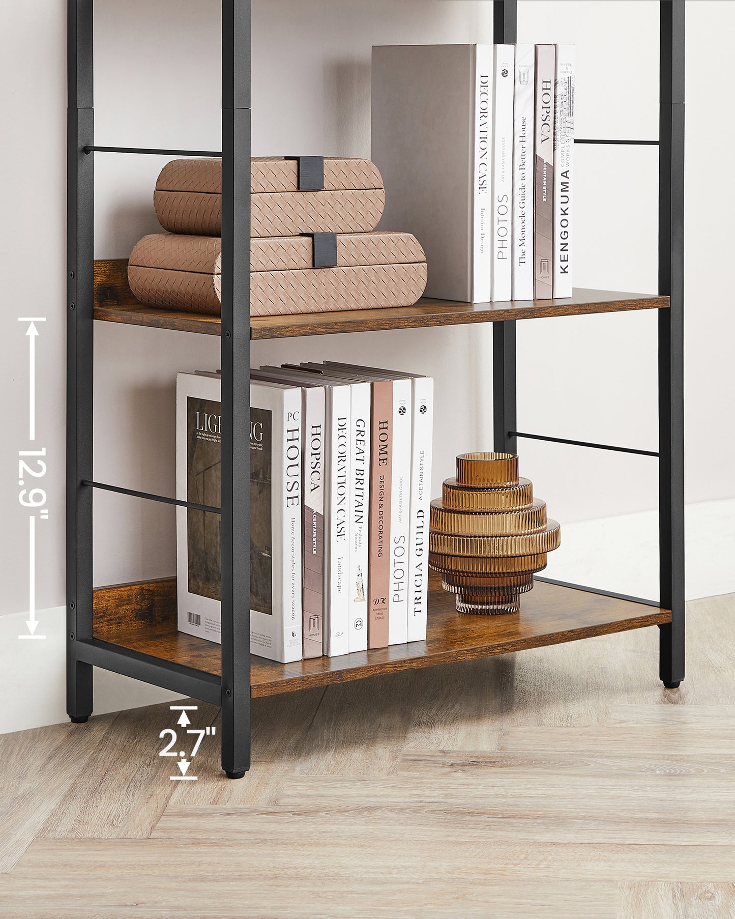 VASAGLE 5-Tier Bookshelf, Bookcase for Office, 11.8 x 23.6 x 56.7 Inches, Rustic Brown and Black