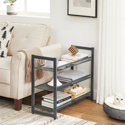 Shoe Rack, 6-Tier Shoe Organizer, Metal Rack for Garage, Set of 2, 3-Tier Stackable Shelf, with Adjustable Flat or Angled Shelves, 18-24 Pairs, Charcoal Gray