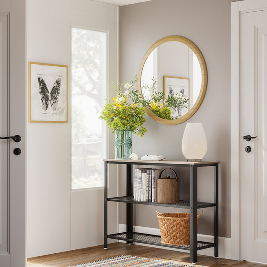 40" Industrial Console Table, 3 Tier Entryway Table with Storage Shelf, Narrow Sofa Table for Living Room, Hallway, Entrance Hall, Corridor, Bedroom, Greige and Black