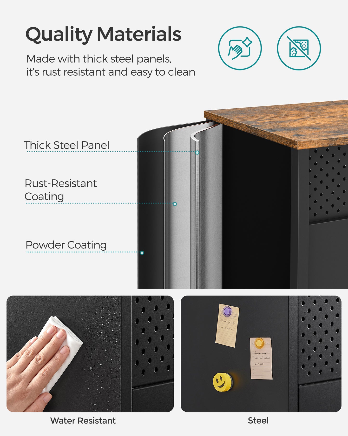 Storage Cabinet, Metal Cabinet, Sideboard with 2 Doors, 15.7 x 31.5 x 29.9 Inches, Magnetic Closure, Adjustable Shelf, Steel Frame, Rustic Brown and Black