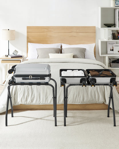 Luggage Rack Set of 2, Suitcase Stands, Luggage Stand, Foldable Steel Frame, Easy Assemble, Holds up to 110 lb, for Guest Room Hotel, Black