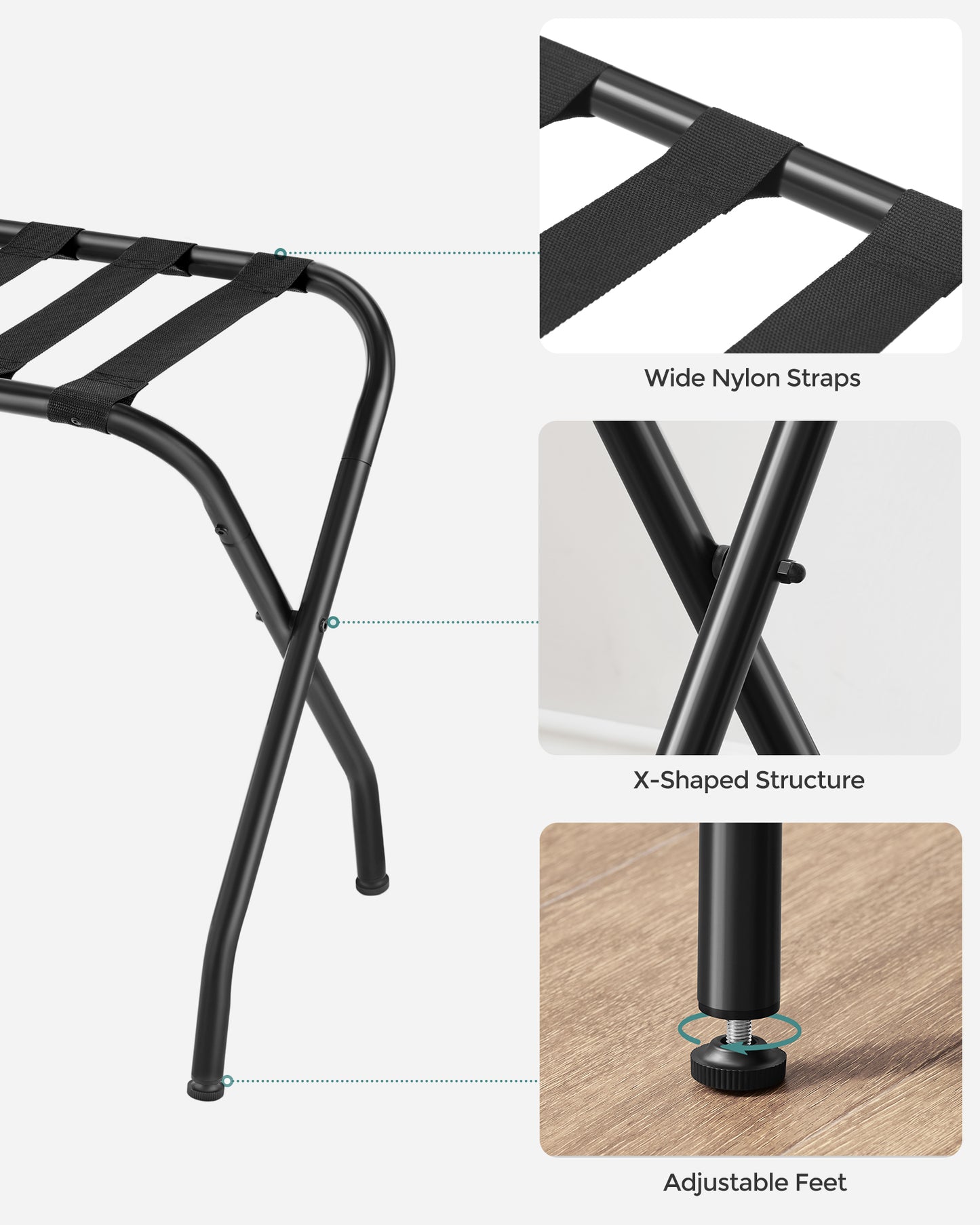Luggage Rack Set of 2, Suitcase Stands, Luggage Stand, Foldable Steel Frame, Easy Assemble, Holds up to 110 lb, for Guest Room Hotel, Black