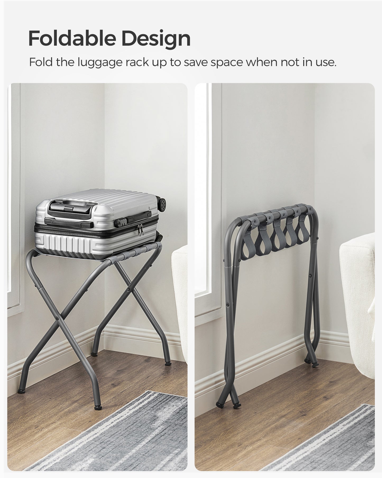 Luggage Rack, Pack of 2, Luggage Racks for Guest Room, Suitcase Stand, Steel Frame, Foldable, for Bedroom, Gray