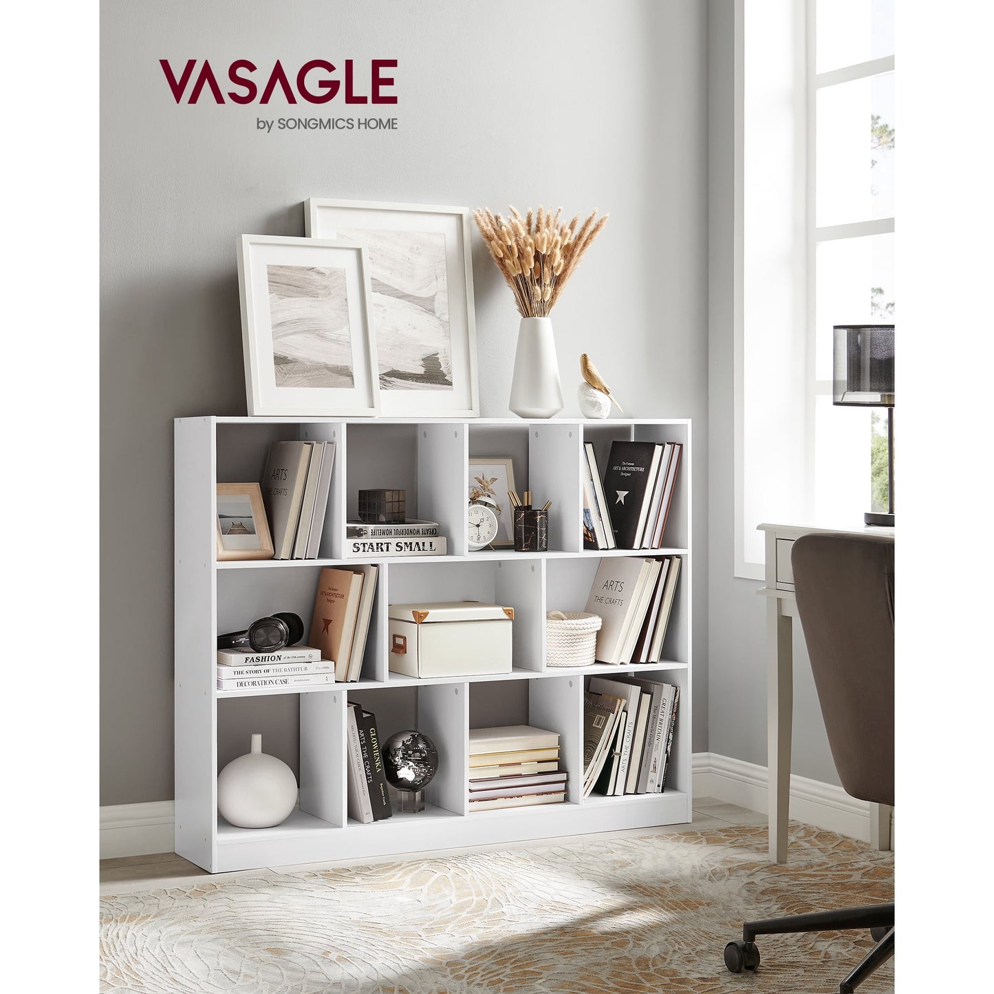 VASAGLE 11-Cube Storage Organizer Bookcase Book Shelf Storage Cabinet for Study Bedroom Living Room White